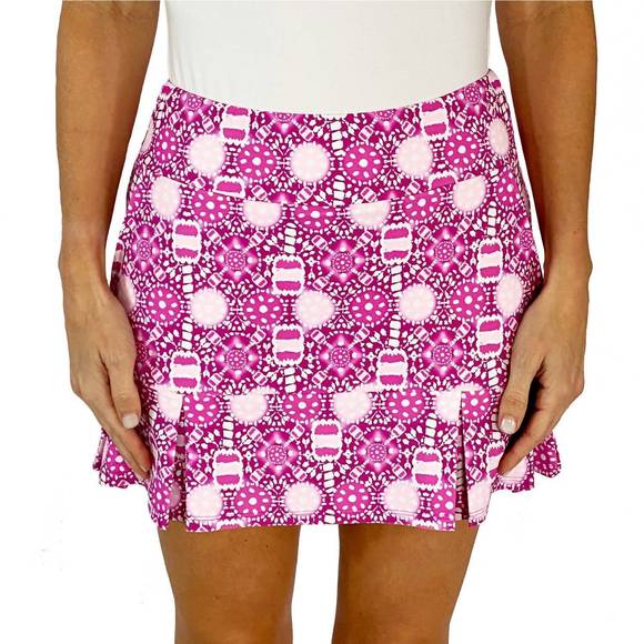 NEW KATHERINE WAY scottsdale pleated skort in peace love pickleball fuchsia - Picture 1 of 2